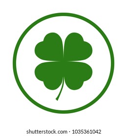 Clover symbol with four petals. Clover sign in the circle isolated on white background. Vector illustration