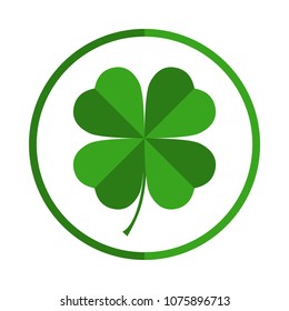 Clover symbol with four petals. Clover sign in the circle isolated on white background. Vector illustration