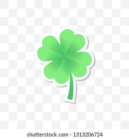 Clover symbol isolated on transparent background. Clover leaf icon. Good luck sticker. with soft shadow. Saint Patrick 's Day element