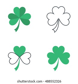 Clover symbols. Trifoliate clover. Saint Patrick trefoil sign. Vector illustration