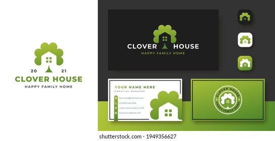 clover three leaf house logo and business card design 