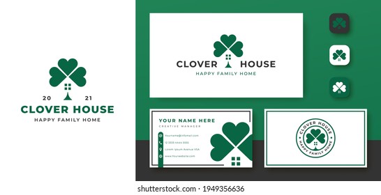 clover three leaf house logo and business card design 