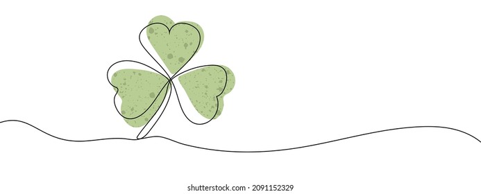 Clover three leaf line art. St. Patrick's day. Continuous line drawing. Vector illustration