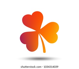 Clover with three leaves sign icon. Trifoliate clover. Saint Patrick trefoil symbol. Blurred gradient design element. Vivid graphic flat icon. Vector