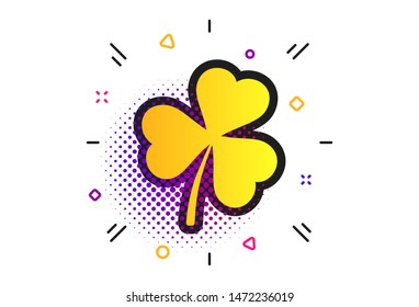 Clover with three leaves sign icon. Halftone dots pattern. Trifoliate clover. Saint Patrick trefoil symbol. Classic flat clover icon. Vector