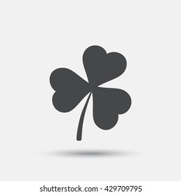 Clover with three leaves sign icon. Trifoliate clover. Saint Patrick trefoil symbol. Flat clover web icon on white background. Vector