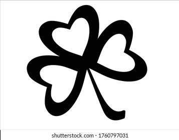 Clover with three leaves - vector black and white symbol for logo or pictogram. Trefoil - a silhouette for corporate identity, a symbol of Ireland and St. Patrick's Day.
