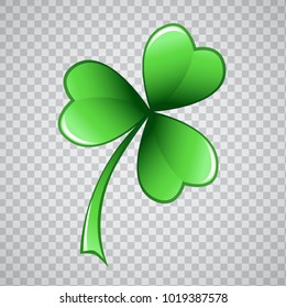 Clover trefoil leaf vector illustration. St. Patrick's day design element against transparent background.