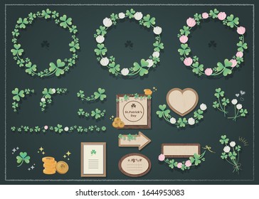 Clover of a trefoil. St. Patrick Day. shamrock,green color and gold coin motif. Icon set to decorate.