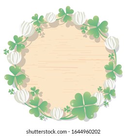 Clover of a trefoil and white clover frame. (wooden background)