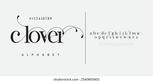 Clover typography beauty fashion elegant minimalist serif italic fonts decorative wedding vintage retro logos. Minimal luxury font alphabet logo. Vector illustration