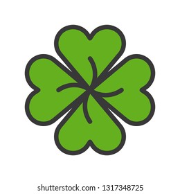 Clover vector, Feast of Saint Patrick filled style icon editable outline