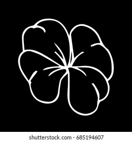 Clover vector illustration on black background. Green Lucky Four Leaf for St. Patrick's Day with distressed rough texture. Doodle style. Design icon, print, logo, poster, symbol, decor