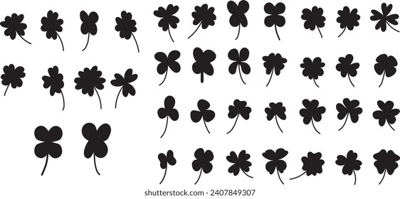 Clover Vector illustration: Sketch line clover. Hand drawn brush shamrocks on white background, St Patricks Day
