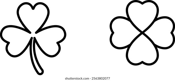 "Clover Vector Line Icon Set – Nature and Good Luck Symbols"