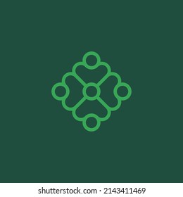 logotipo de vector clover e icono de personas en estilo de arte de línea