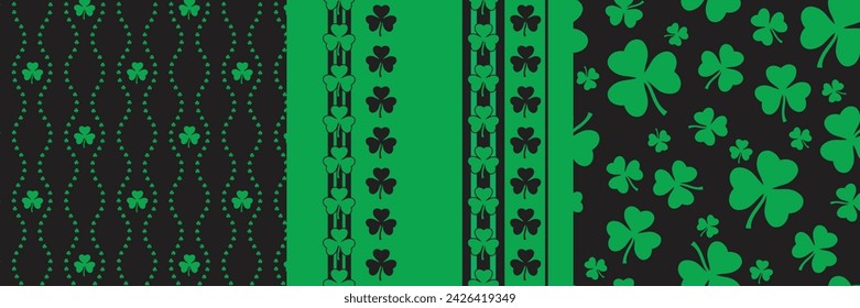 Clover Vector Pattern 3 Pack Black and Green for St Patricks Day