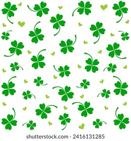 Clover vector seamless pattern, shamrock leaf, green plant background for Saint Patricks Day. Nature ireland illustration. Perfect for gift papers, patterns fills, textile, website wallpapers, apparel