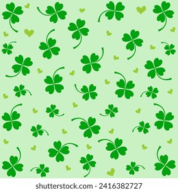 Clover vector seamless pattern, shamrock leaf, green plant background for Saint Patricks Day. Nature ireland illustration. Perfect for gift papers, patterns fills, textile, website wallpapers, apparel