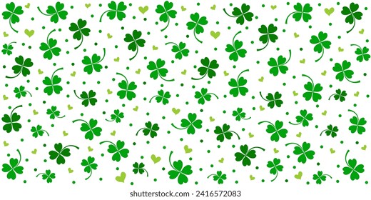 Clover vector seamless pattern, shamrock leaf, green plant background for Saint Patricks Day. Nature ireland illustration. Perfect for gift papers, patterns fills, textile, website wallpapers, apparel