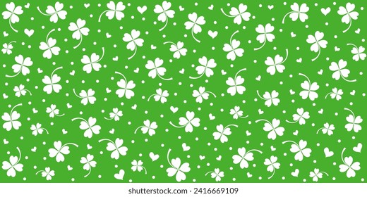 Keilvektor nahtloses Muster, Shamrock-Blatt, grüner Pflanzenhintergrund für St. Patricks Day. Naturschaubild. Perfekt für Geschenkpapiere, Musterstücke, Textilien, Wallpaper, Bekleidung