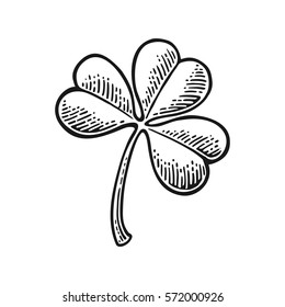 Clover. Vintage black vintage vector engraving illustration isolated on white background for Saint Patrick's Day poster