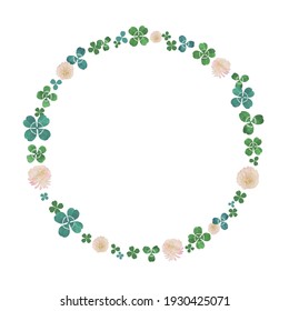 Clover Watercolor material. Wreath, Circle, decoration illustration.