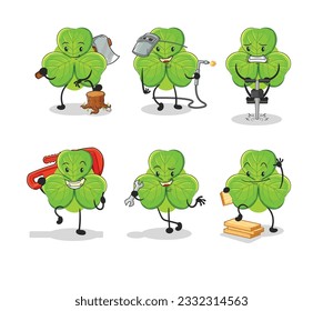 the clover worker set character. cartoon mascot vector