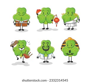 the clover world culture group. cartoon mascot vector