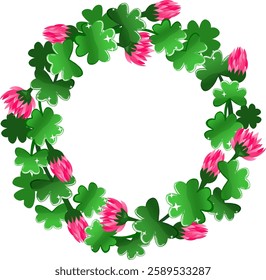 Clover Wreath design for spring Holidays. St Patrick day Frame in cartoon style.