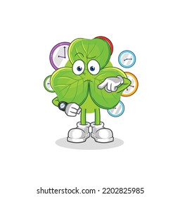 the clover with wristwatch cartoon. cartoon mascot vector