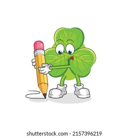 el trébol escribe con lápiz. vector de mascota de dibujos animados