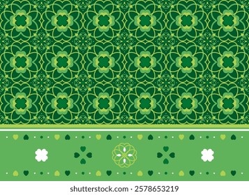 Clover-inspired seamless vector pattern, St Patrick's day pattern, green clover pattern