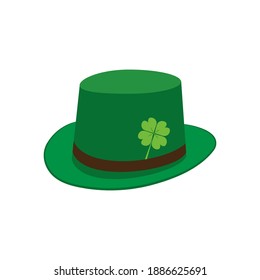 Cloverleaf and Green Hat.Patrick's Hat. Ireland National Holiday. Vector illustration isolated on white background