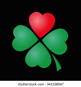 Cloverleaf Heart Four Leaved Cloverleaf - four leaved with one red heart. Illustration on black background.