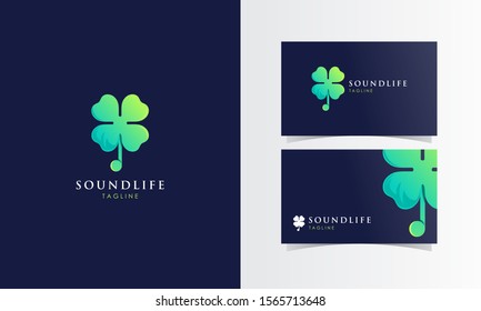 Cloverleaf Music colorful logomark vector with business card template design for branding identity