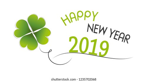 cloverleaf with text happy new year 2019, white background