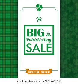 Cloverleafs and tartan background for St. Patrick's Day sale. Eps 10 vector file.