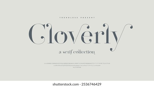 Cloverly: Uma fonte serif luxuosa com letras elegantes e decorativas. Perfeito para moda, casamentos e marca vintage-inspirado. A beleza intemporal encontra o charme ocidental clássico nesta versátil fonte tipográfica.
