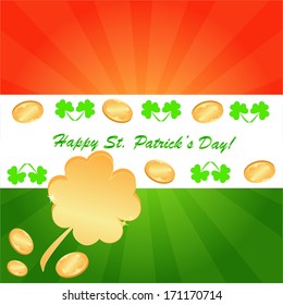 Clovers and coins background for Happy St. Patrick's Day - holiday's concept