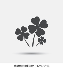 Clovers with four leaves sign icon. Saint Patrick symbol. Flat clovers web icon on white background. Vector