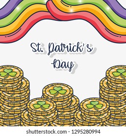 clovers gold coins with rainbow decoration