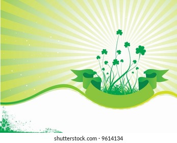 Clovers with Green Abstract Background Vector Illustration