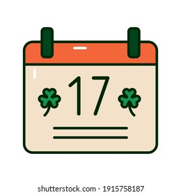 clovers leafs in calendar and 17 number st patricks day flat icons vector illustration design
