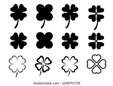 Clovers leave, flower. Four leaf clover leaves. Love lucky day. vector icon, Irish shamrock background. Happy St Patrick's Day or St paddy's day. Saint Patricks day. Drawing spring time. leprechauns