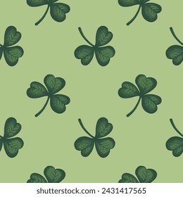 Clovers Saint Patrick's day seamless pattern engraved shamrock sketch repeating background hand drawn vector illustration design for St. Patrick's Irish festival for flyer card paper textile wrapping