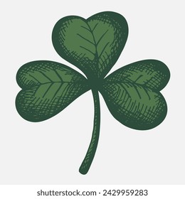 Clovers sketch Saint Patrick's day engraved vintage shamrock flower hand drawn vector illustration design for St. Patrick's Irish festival, sign for flyer, card, paper, print, wrapping, label, icon