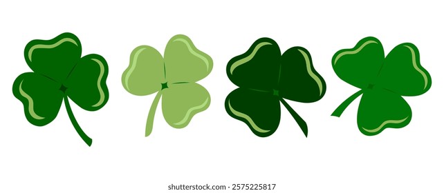 Clovers three leaves. Shamrock lucky symbol. Saint Patrick's day. Ireland holiday. Flat Vector illustration isolated on white background 