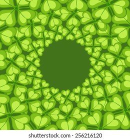 Clovers wreath composition on green background.  St. Patrick's Day's, Irish holiday symbol. Vector. 