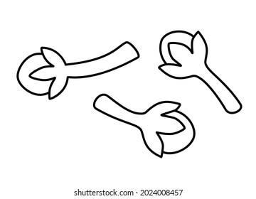Cloves - Dried Spices for Cooking - vector linear illustration for coloring. Carnation - food seasoning element for coloring. Outline.